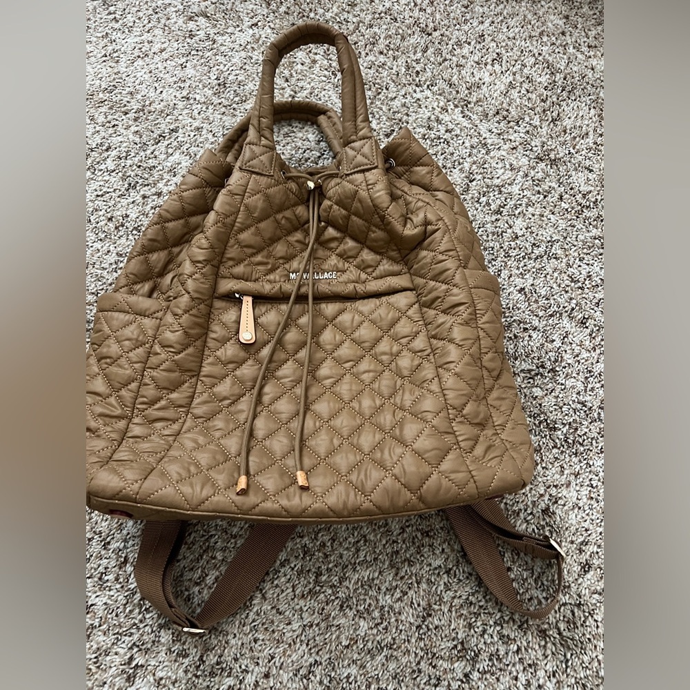 MZ Wallace Metro Quilted Nylon Convertible Backpack in Camel